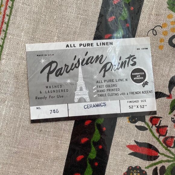 Parisian Prints Vintage Deadstock Linen Tablecloth - Picture 2 of 3